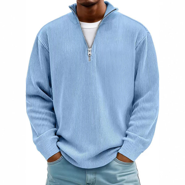Casual Ribbed Stand Collar Zipper Corduroy Long Sleeve