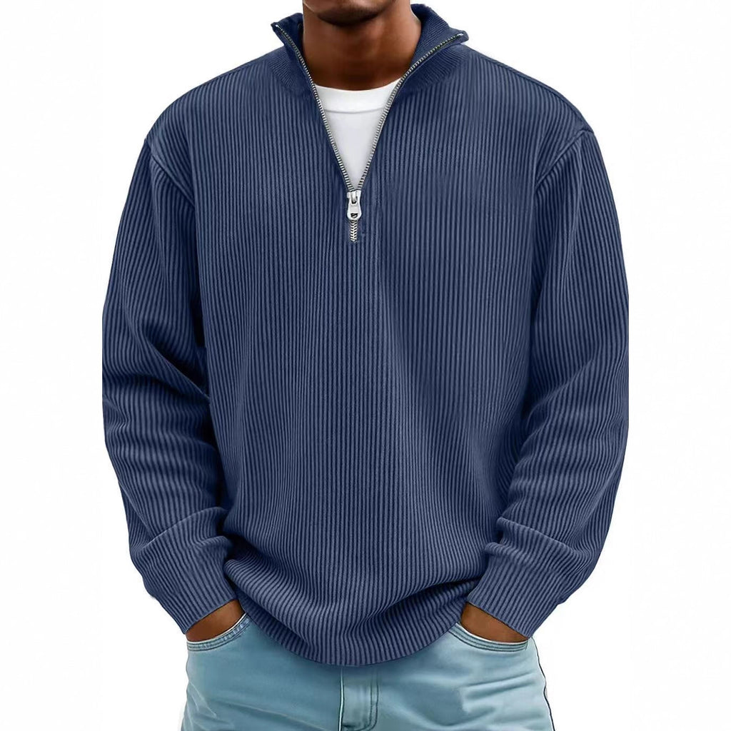 Casual Ribbed Stand Collar Zipper Corduroy Long Sleeve
